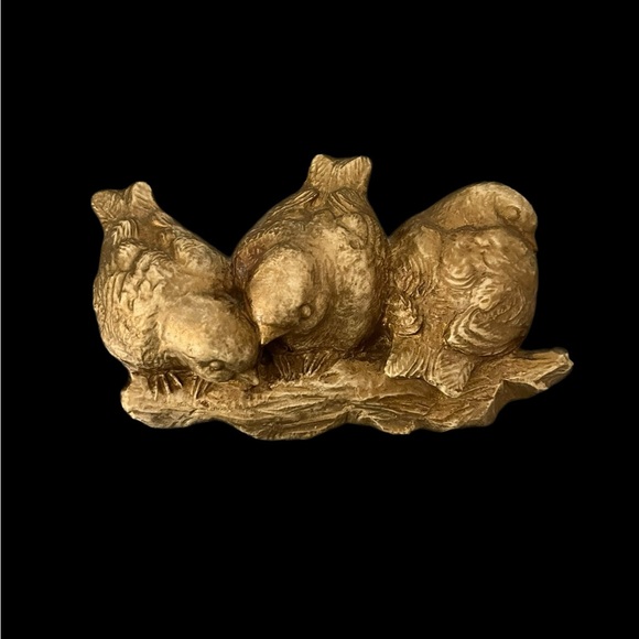 Hen Feathers Hand Cast Three Birds Gold Champagne Resin Wall Hanging Decor - Picture 4 of 14